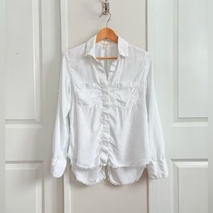 Bella Dahl White Button-Down Shirt | Frayed Hem